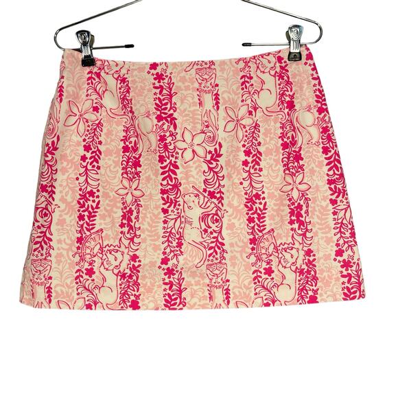 Lilly Pulitzer Vintage Y2K Pink White Boardwalk Cafe Cotton Mini Skirt Size 4 - Picture 1 of 7